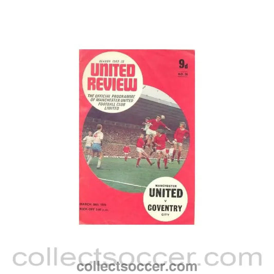 1970 - Manchester United v Coventry official programme 30/03/1970 - Collect Soccer