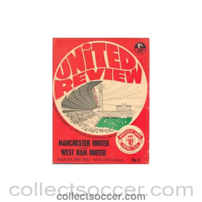 1970 - Manchester United v West Ham United official programme 29/08/1970 - Collect Soccer