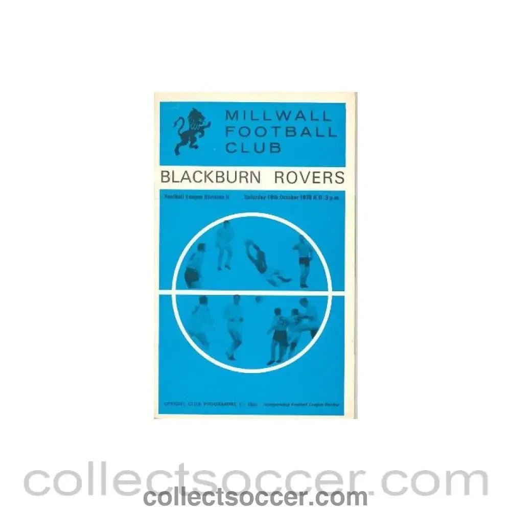 1970 - Millwall v Blackburn Rovers official programme 10/10/1970 Football League - Collect Soccer