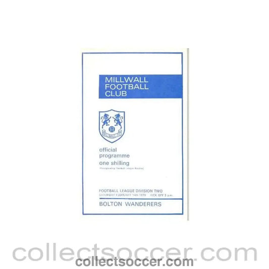 1970 - Millwall v Bolton Wanderers official programme 14/02/1970 - Collect Soccer