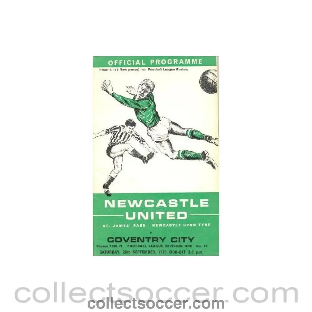 1970 - Newcastle United v Coventry City official programme 26/09/1970 Football League - Collect Soccer