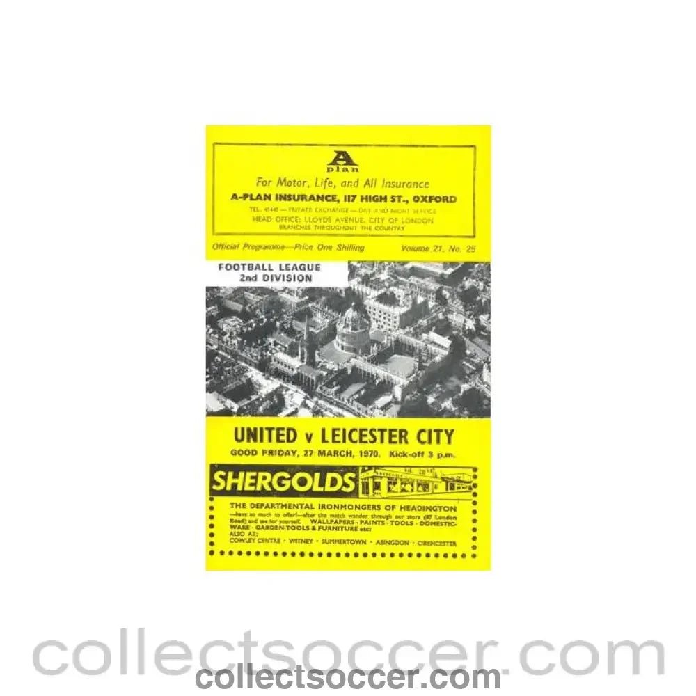 1970 - Oxford United v Leicester City official programme 27/03/1970 Football League - Collect Soccer