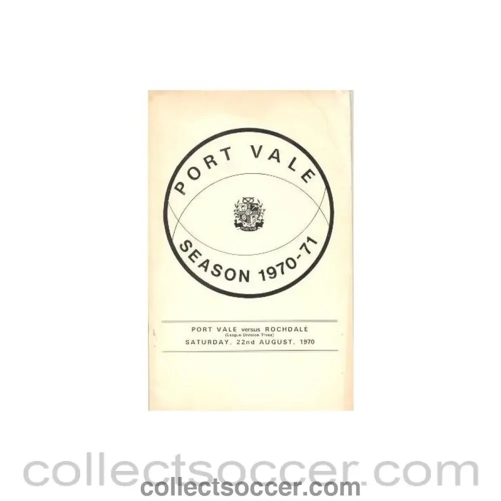 1970 - Port Vale v Rochdale official programme 22/08/1970 - Collect Soccer