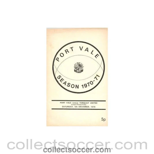 1970 - Port Vale v Torquay United official programme 05/12/1970 - Collect Soccer
