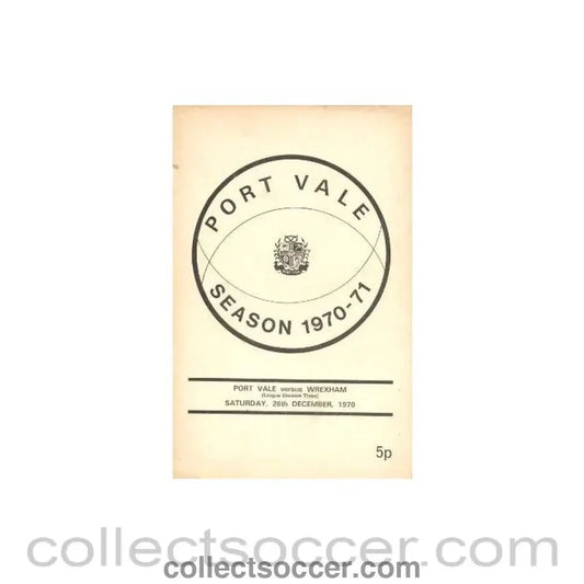 1970 - Port Vale v Wrexham official programme 26/12/1970 - Collect Soccer