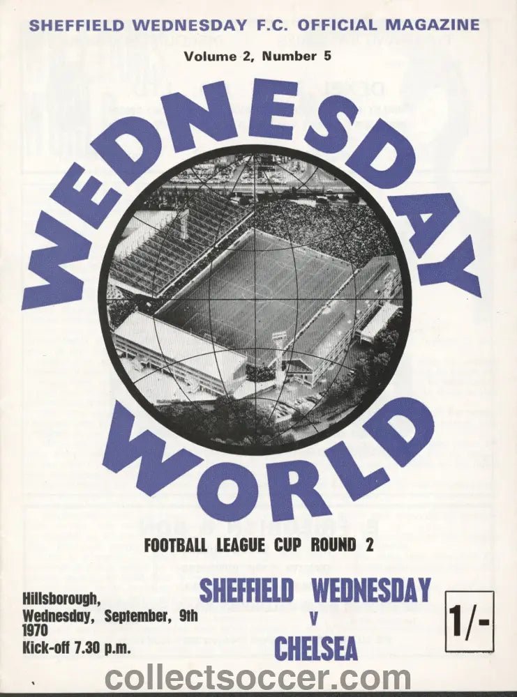 1970 Sheffield Wednesday v Chelsea 2nd Round Footbal League Cup Official Programme 09/09/1970 - Collect Soccer