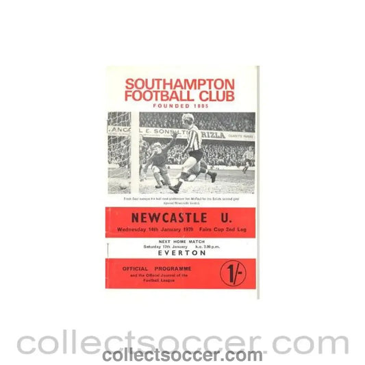 1970 Southampton v Newcastle United European Fairs Cup Second Leg official programme 14/01/1970 - Collect Soccer