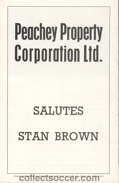 1970 Stan Brown Testimonial Match Past Fulham v Internationals Club and Fulham vChelsea 12/10/1970 - Collect Soccer