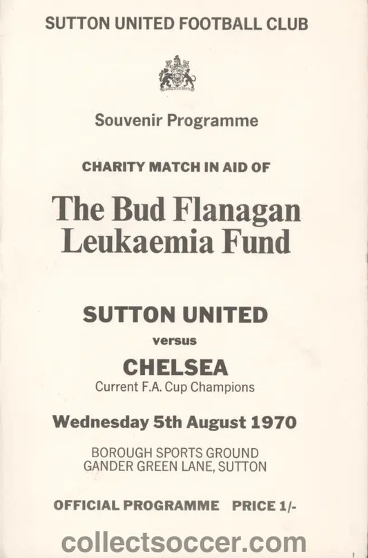 1970 Sutton United v Chelsea official programme 05/08/1970