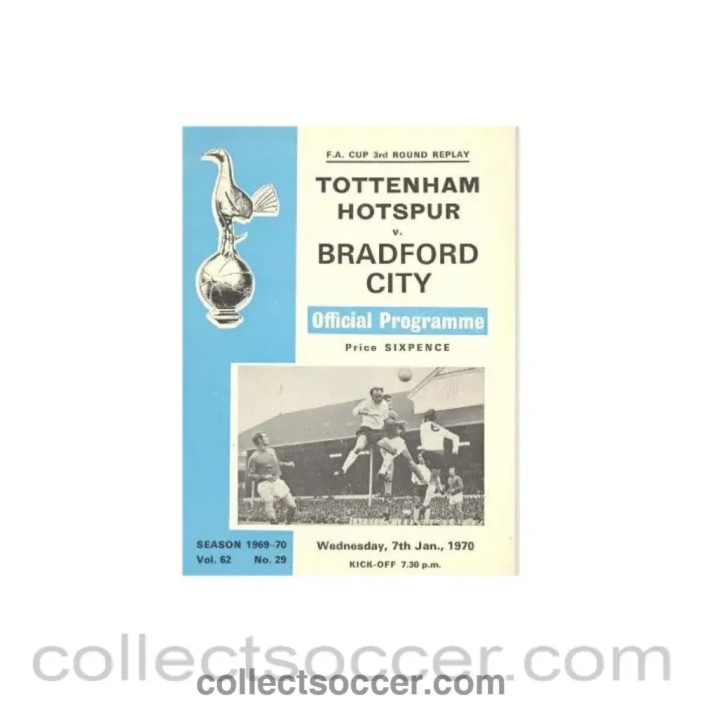 1970 - Tottenham Hotspur v Bradford City official programme 07/01/1970 F.A. Cup - Collect Soccer