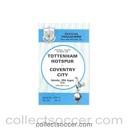 1970 - Tottenham Hotspur v Coventry City official programme 29/08/1970 Football League - Collect Soccer