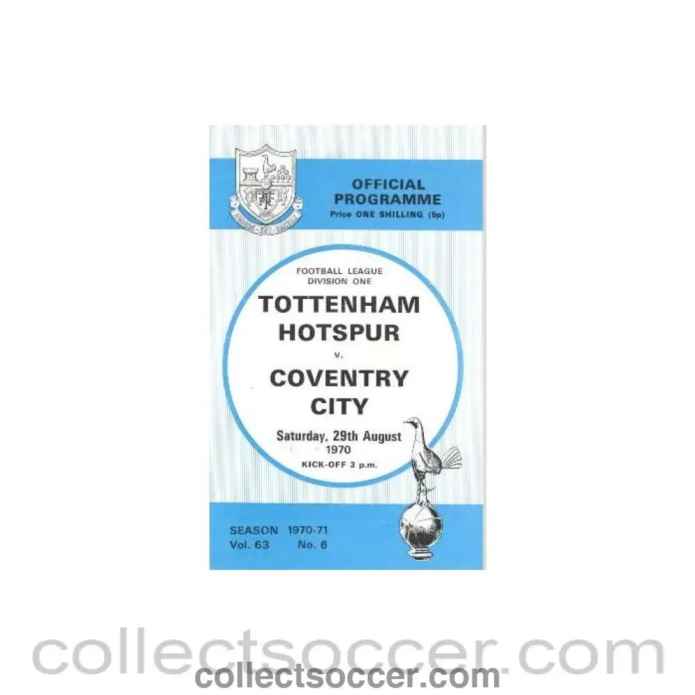 1970 - Tottenham Hotspur v Coventry City official programme 29/08/1970 Football League - Collect Soccer