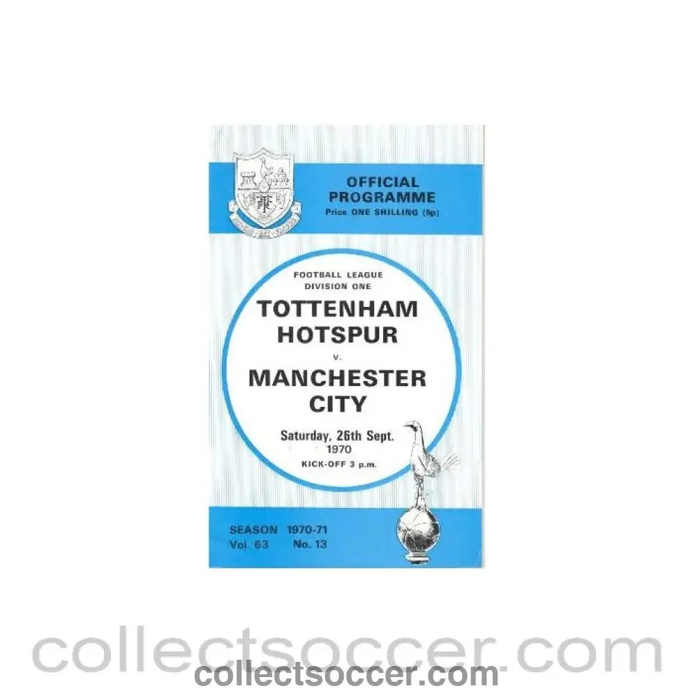 1970 - Tottenham Hotspur v Manchester City official programme 26/09/1970 Football League - Collect Soccer