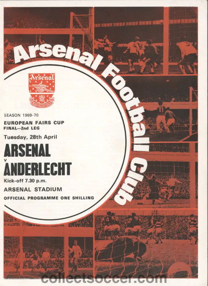 1970 UEFA Fairs Cup Final Official Programme Arsenal v Anderlecht 28/04/1970
