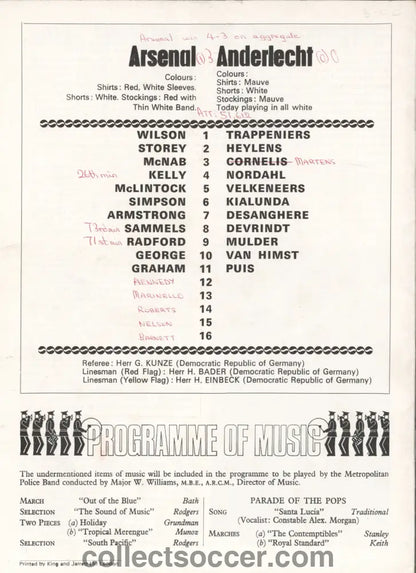 1970 UEFA Fairs Cup Final Official Programme Arsenal v Anderlecht 28/04/1970