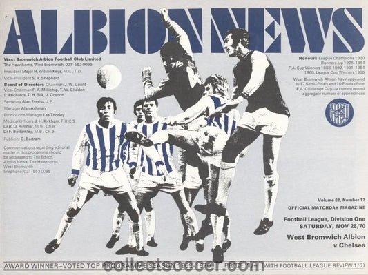 1970 - West Bromwich Albion v Chelsea official programme 28/11/1970