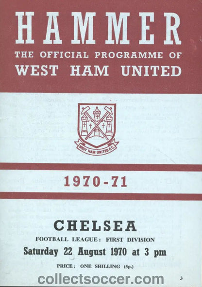 1970 West Ham United v Chelsea official programme 22/08/1970 - Collect Soccer