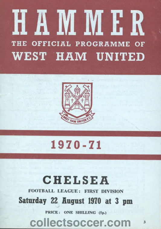 1970 West Ham United v Chelsea official programme 22/08/1970