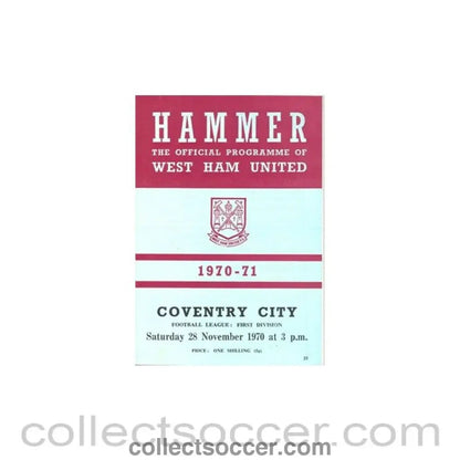 1970 - West Ham United v Coventry City official programme 28/11/1970 - Collect Soccer