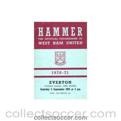 1970 - West Ham United v Everton official programme 05/09/1970 Football League - Collect Soccer