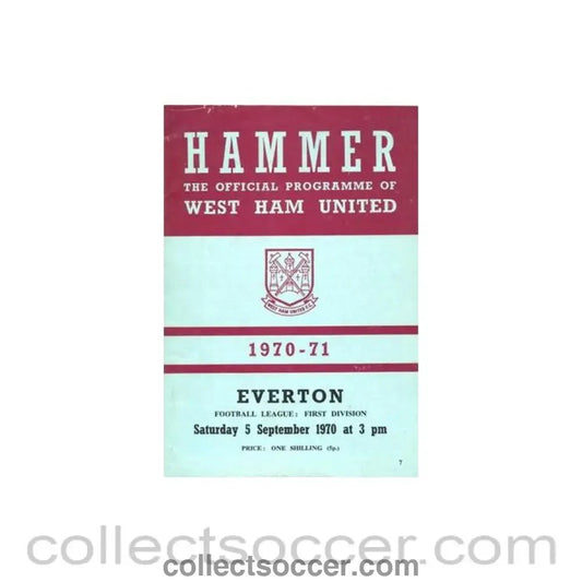 1970 - West Ham United v Everton official programme 05/09/1970 Football League - Collect Soccer