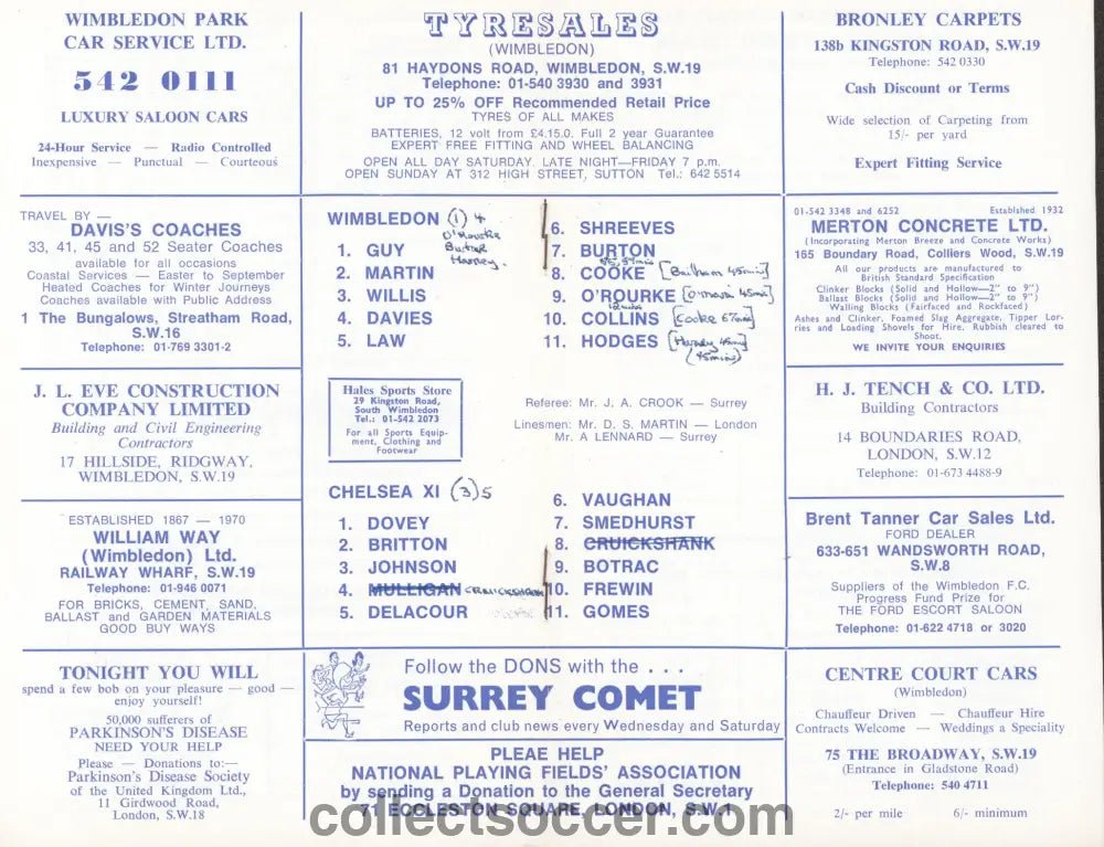 1970 - Wimbledon v Chelsea XI official programme 04/08/1970 - Collect Soccer