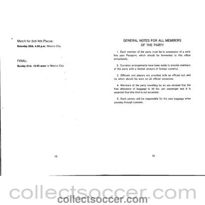 1970 World Cup England Official Players Itinerary - Collect Soccer