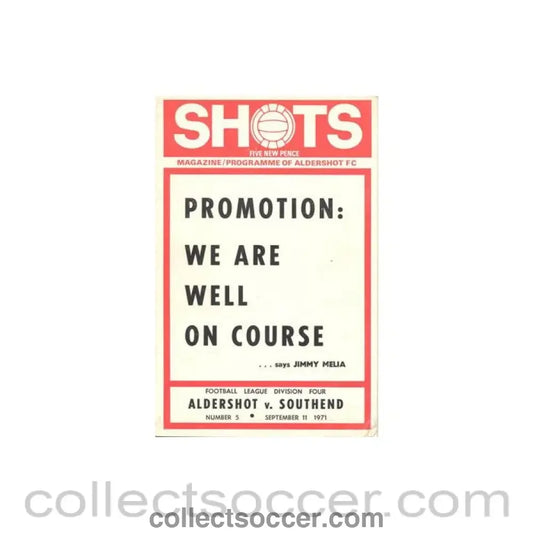 1971 - Aldershot Town v Southend official programme 11/09/1971 Football League