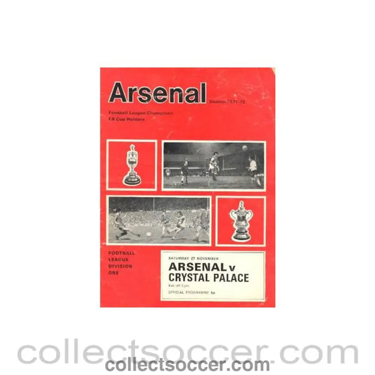 1971 - Arsenal v Crystal Palace official programme 27/11/1971