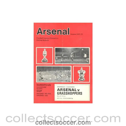 1971 - Arsenal v Grasshoppers official programme 03/11/1971
