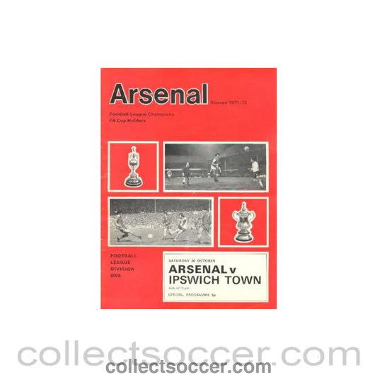 1971 - Arsenal v Ipswich Town official programme 30/10/1971