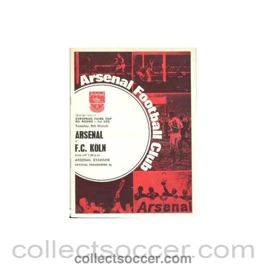 1971 - Arsenal v Koln European Fairs Cup Semi-Final Fourth Round First Leg official programme 09/03/1971