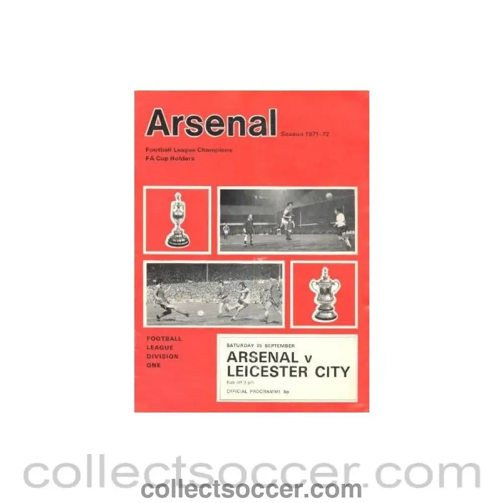 1971 - Arsenal v Leicester City official programme 25/09/1971 Football League - Collect Soccer