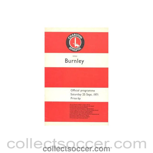 1971 - Charlton Athletic v Burnley official programme 25/09/1971 Football League