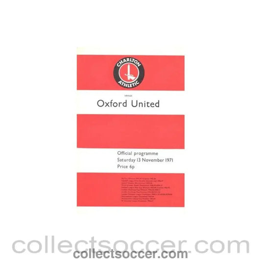 1971 - Charlton Athletic v Oxford United official programme 13/11/1971 Football League - Collect Soccer
