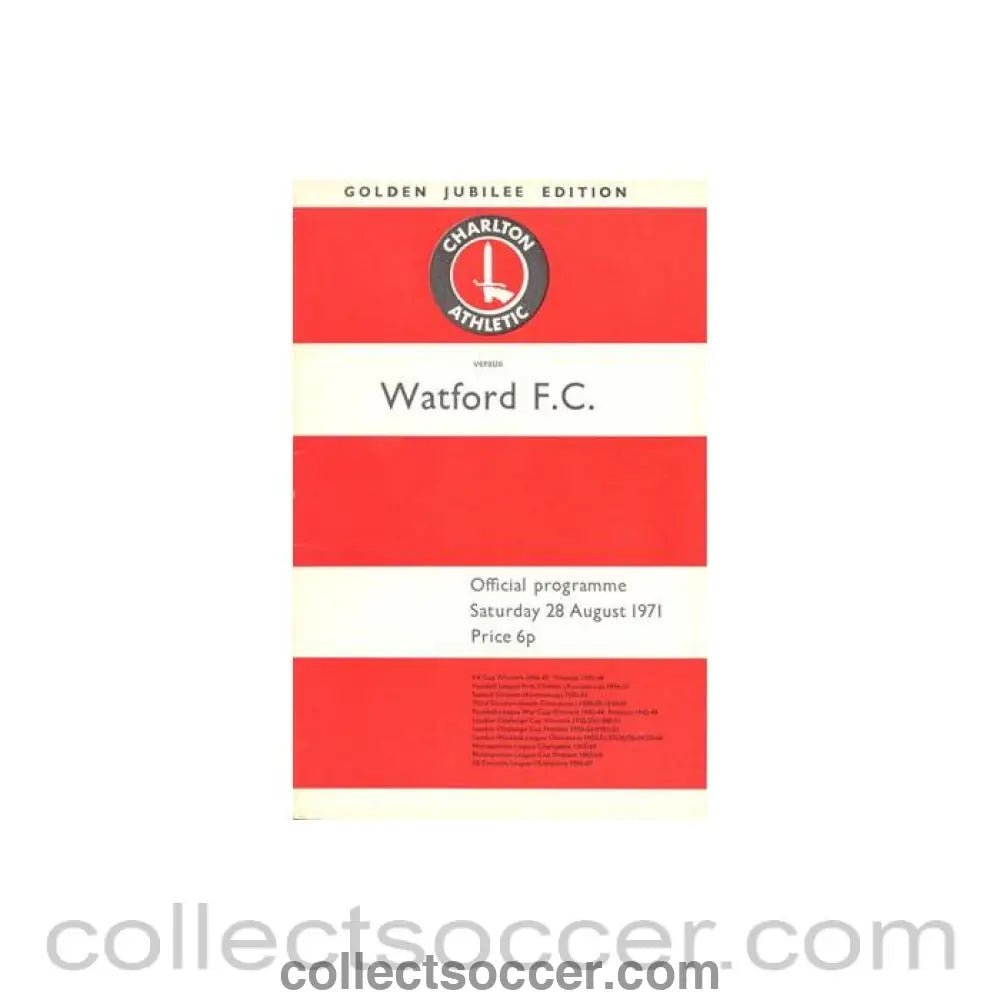 1971 - Charlton Athletic v Watford official programme 28/08/1971 Football League - Collect Soccer