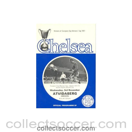 1971 - Chelsea v Atvidaberg Sweden official programme 03/11/1971 Cup Winners Cup
