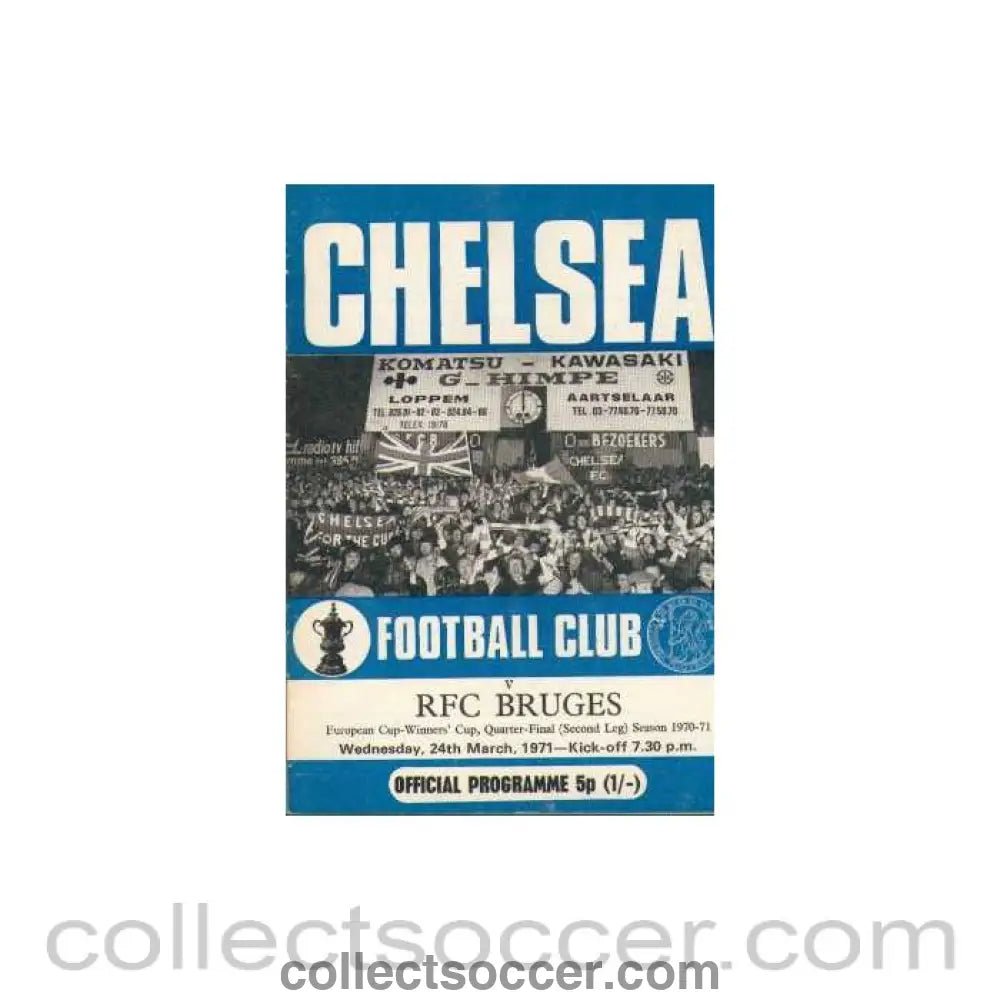 1971 - Chelsea v Bruges official programme 24/03/1971 Cup Winners Cup Quarter Final 2nd Leg - Collect Soccer