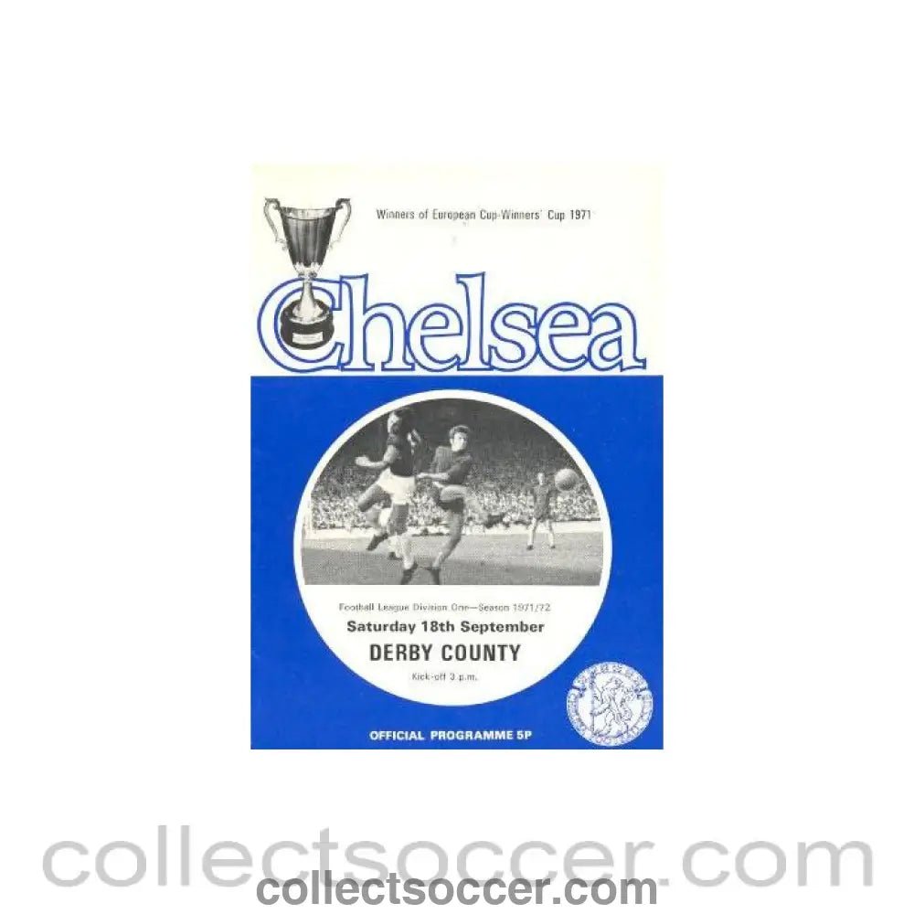 1971 - Chelsea v Derby County official programme 18/09/1971 Football League - Collect Soccer
