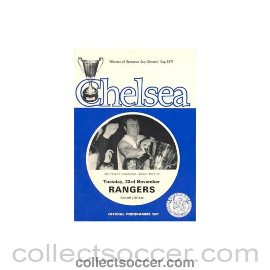 1971 - Chelsea v Glasgow Rangers official programme 23/11/1971 Ron Harris testimonial match