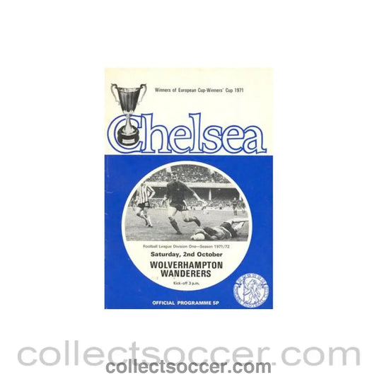 1971 - Chelsea v Wolverhampton Wanderers official programme 02/10/1971 Football League token missing and hence half