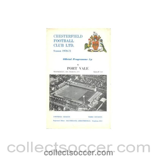 1971 - Chesterfield v Port Vale official programme 10/03/1971 Football League - Collect Soccer