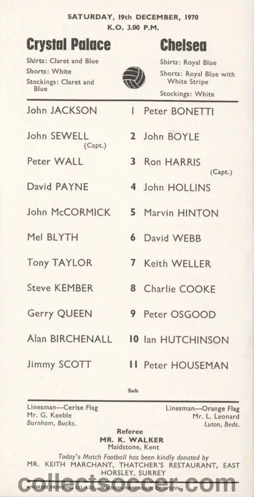 1971 Crystal Palace v Chelsea FA Cup 3rd Round Postponed Issue Official Programme 19/12/1970 - Collect Soccer