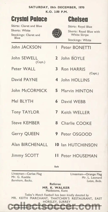 1971 Crystal Palace v Chelsea FA Cup 3rd Round Postponed Issue Official Programme 19/12/1970 - Collect Soccer