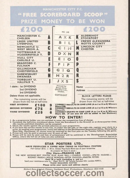 1971 Cup Winners Cup Semi Final - 2nd Leg Manchester City v Chelsea official programme 28/04/1971 - Collect Soccer