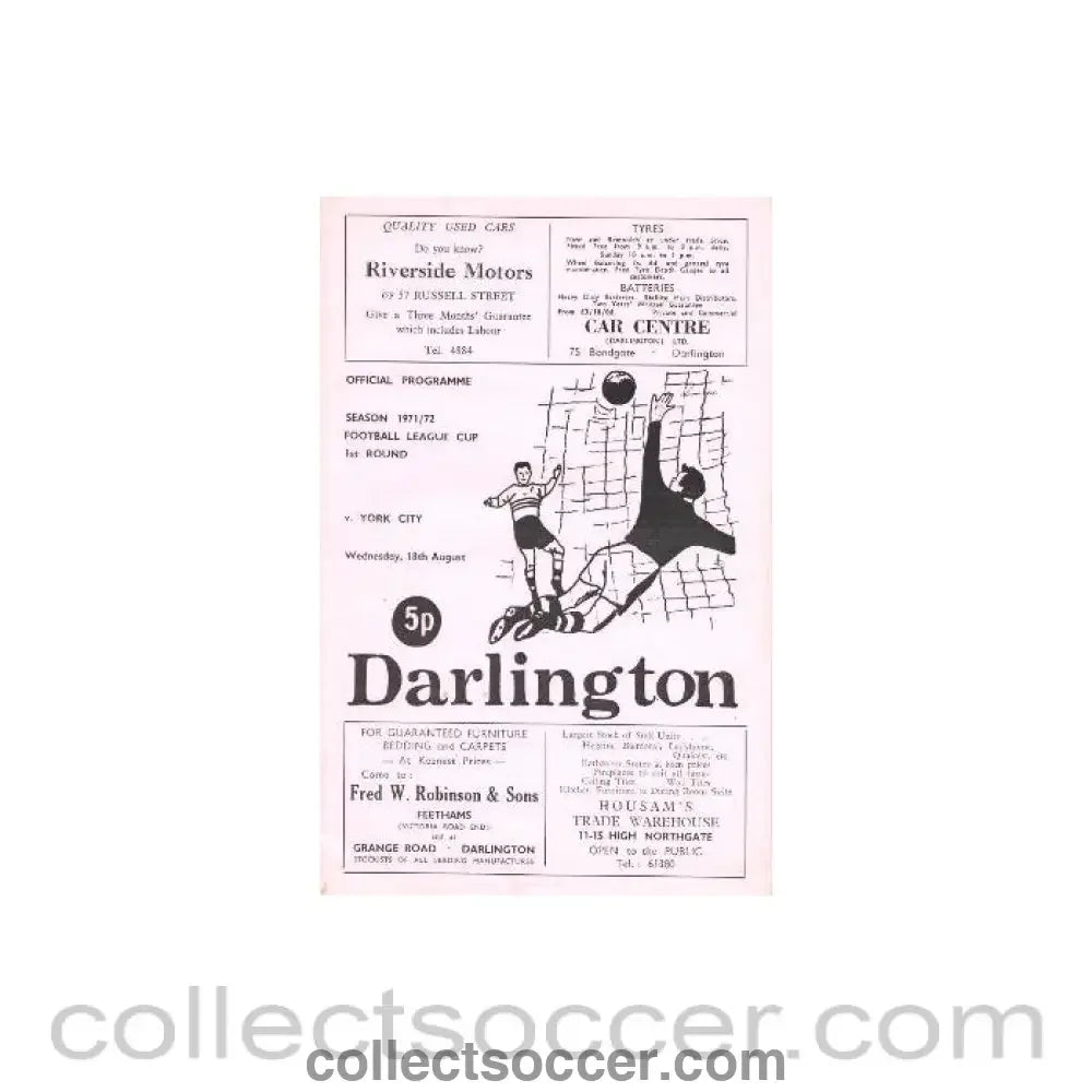 1971 - Darlington v York City official programe 18/08/1971 Football League - Collect Soccer