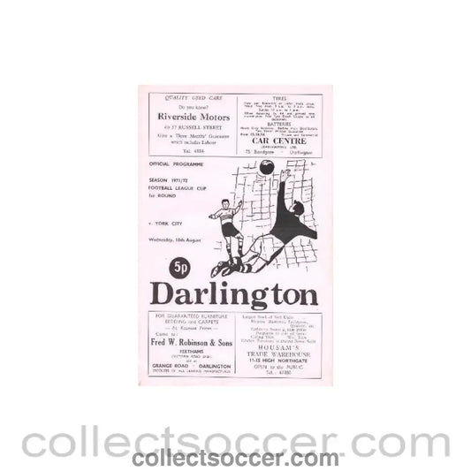 1971 - Darlington v York City official programe 18/08/1971 Football League - Collect Soccer