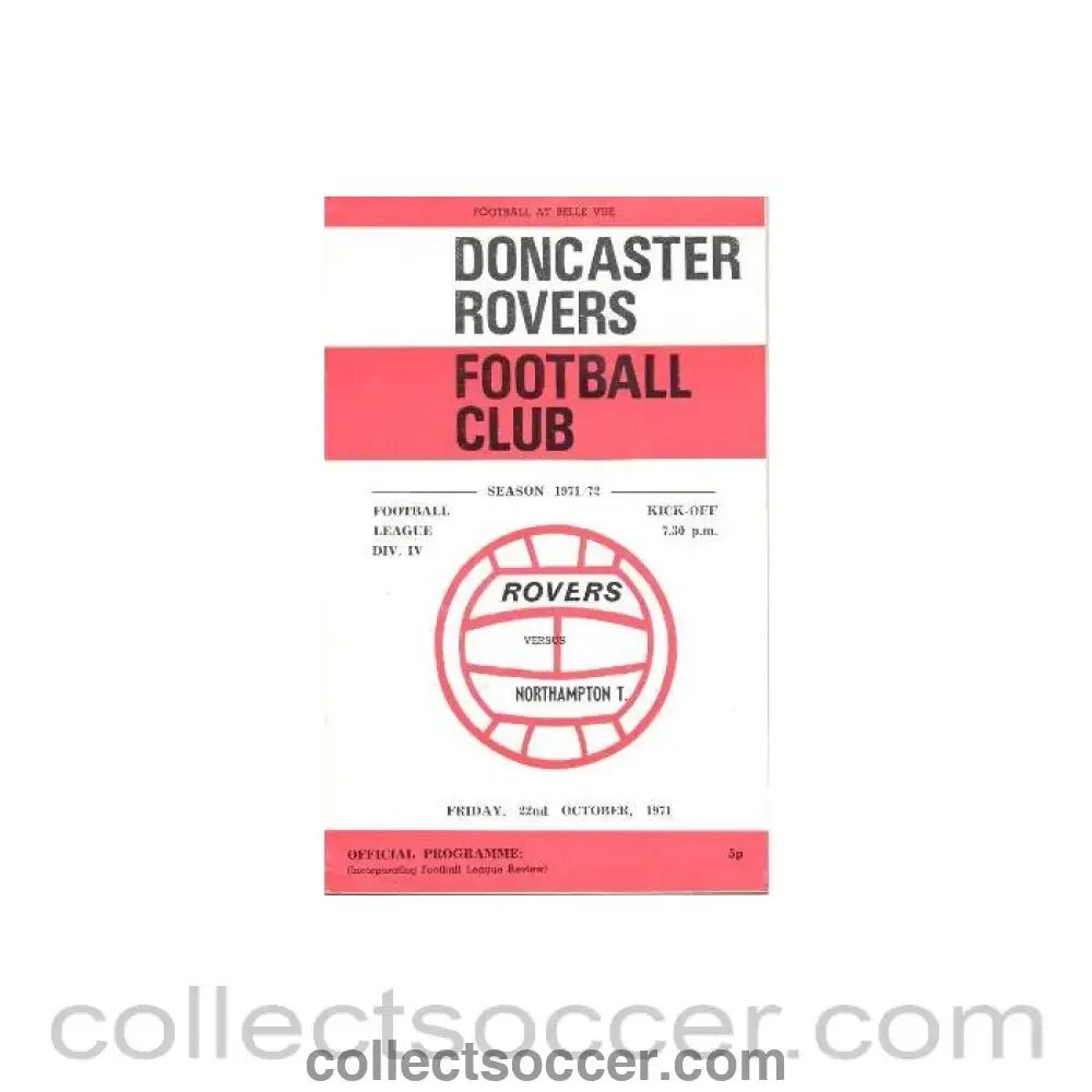 1971 - Doncaster Rovers v Northampton Town official programme 22/10/1971 Football League - Collect Soccer