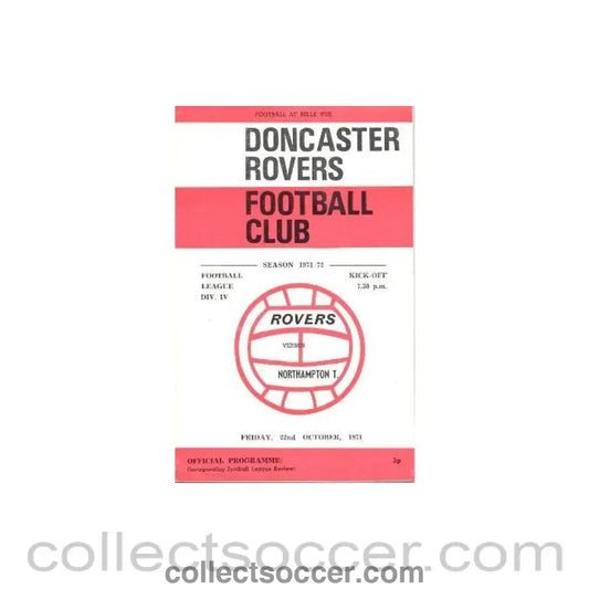 1971 - Doncaster Rovers v Northampton Town official programme 22/10/1971 Football League - Collect Soccer