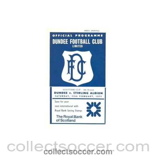 1971 - Dundee v Stirling Albion official programme 13/02/1971 Scottish Cup - Collect Soccer